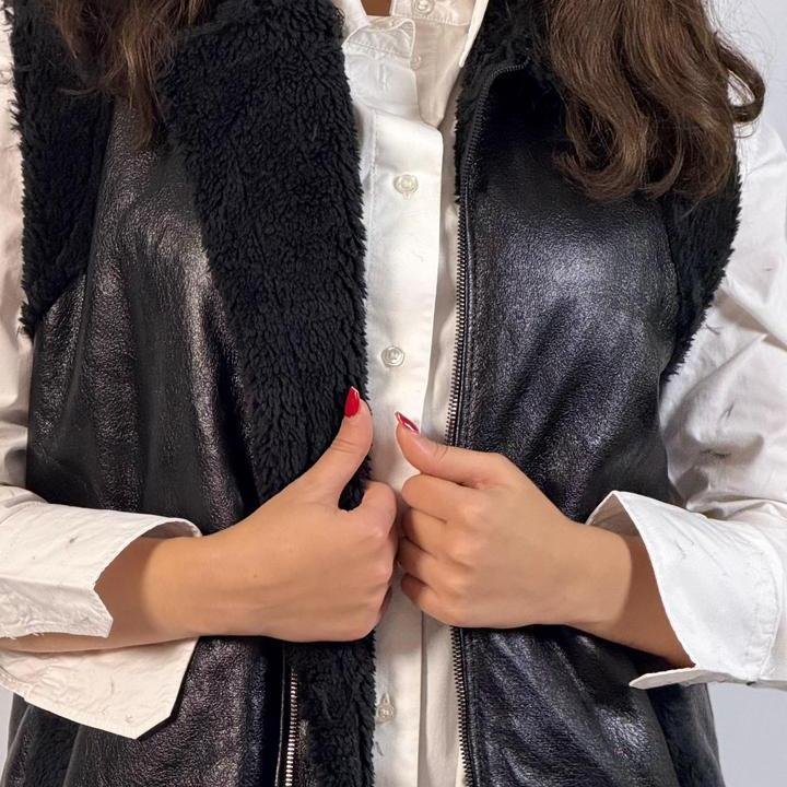 Faux Leather Shearling Vest