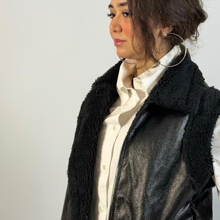 Faux Leather Shearling Vest